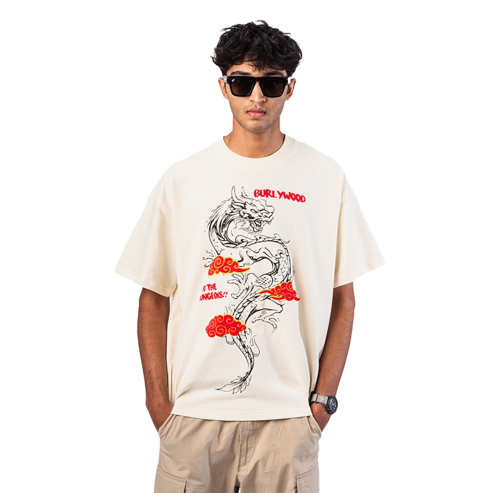 dragon-tee-male-model Men’s Dragon Graphic Oversized Tee - Image 1